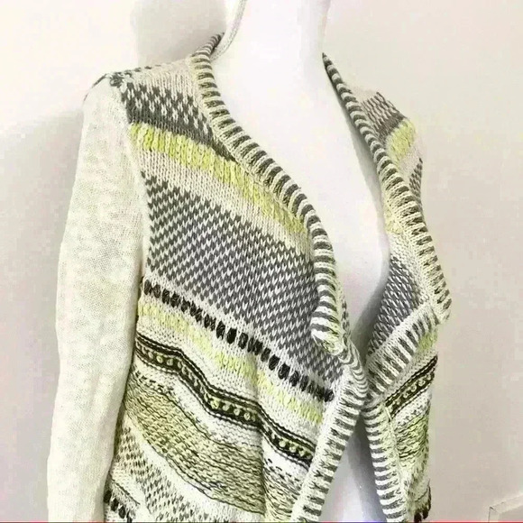 Anthropologie Moth Chaux Metallic Open Front Drape Cardigan Neutral - Picture 4 of 10